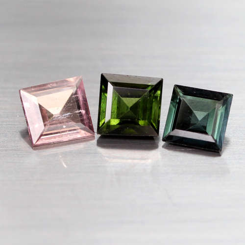 1.96Ct. Tourmaline Natural Square Pink & Green & Blue Good Color Attractive!