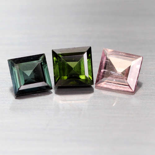 1.96Ct. Tourmaline Natural Square Pink & Green & Blue Good Color Attractive!