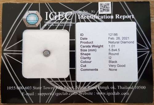 1.01Ct **Certified** Jet Black Round Loose Natural Diamond