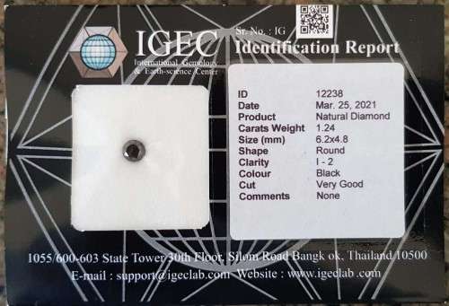 **CERTIFIED** BLACK DIAMOND 1.24 Cts JET BLACK ROUND NATURAL