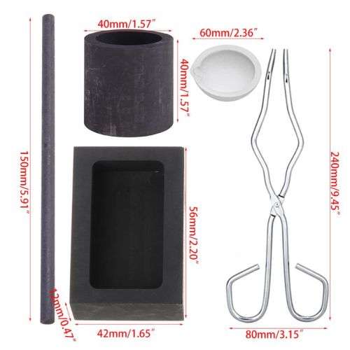 5pcs/Set Torch Melting Gold Silver Kit Crucible Tong Rod Borax Graphite Ingo