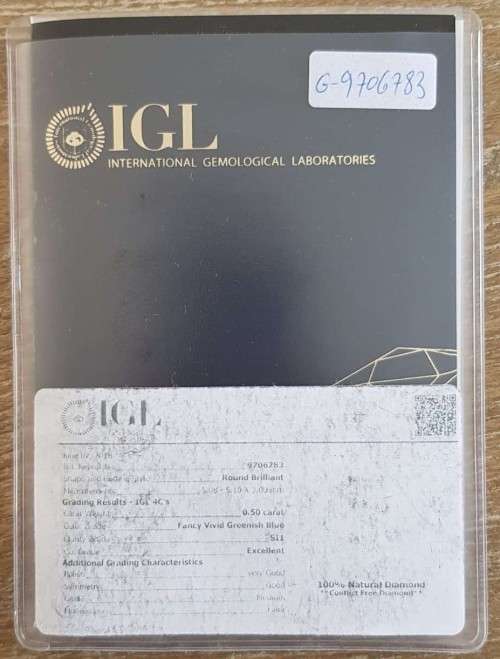 "CERTIFIED" Diamond  0.50Cts SI1  Round Greenish Blue Loose Natural Diamond