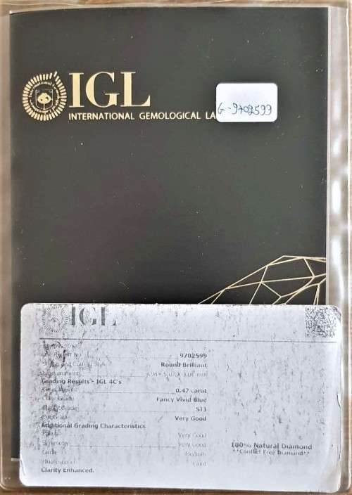 "CERTIFIED" Diamond  0.47Cts  Round Vivid Blue Loose Natural Diamond