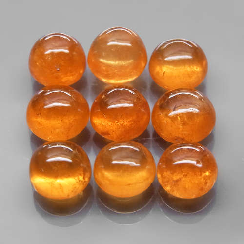 Spessartite Garnet 9Pcs/9.86Ct.Round Cabochon 5 mm.Fanta Orange Namibian