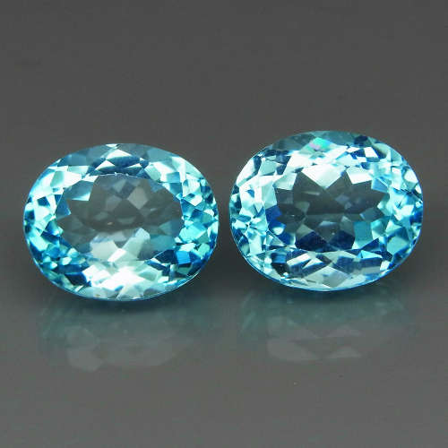 Swiss Blue Topaz Brazil 11.81Ct Oval 12x10 mm.PAIR! Ravishing Color&Full Fire
