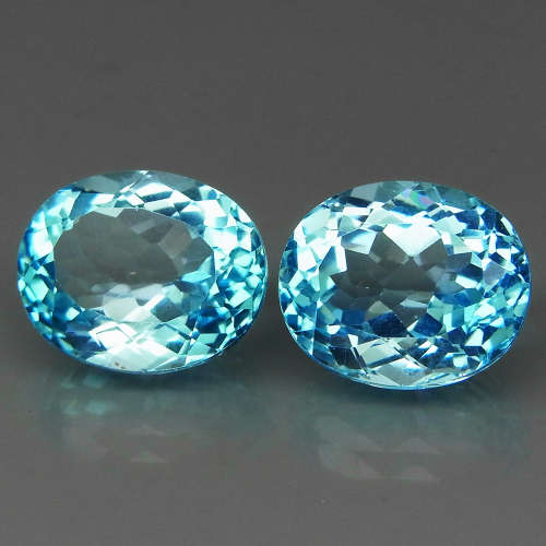 Swiss Blue Topaz Brazil 11.81Ct Oval 12x10 mm.PAIR! Ravishing Color&Full Fire