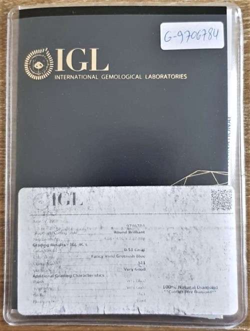 "CERTIFIED" Diamond  0.51Cts  Round Vivid Greenish Blue Loose Natural Diamond