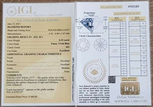 "CERTIFIED" Diamond 0.32Cts  Round Vivid  Blue Loose Natural Diamond