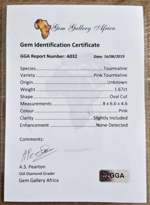 **Certified**1.57Ct. Tourmaline  Oval Top Hot Pink Very Good Color & Full Fire! Natural