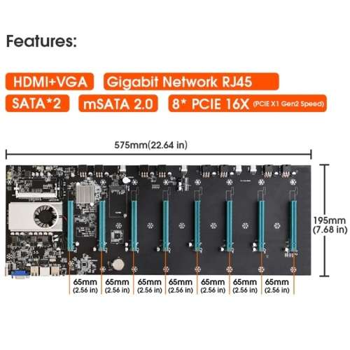 BTC-S37 Mining Machine Motherboard 8 X Graph Card SODIMM DDR3 SATA3.0 Support VGA + HDMI-Comp