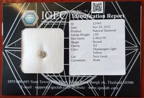 1.05Ct Certified SI Champagne Sparky Light Yellow Round Natural Diamond