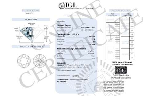0.50Cts  DIAMOND SPARKLING D/SI2 Round Cut "Certified"
