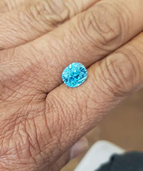 7.56 Ct. Zircon  Oval Facet Sea Blue Glistening Cambodia Natural