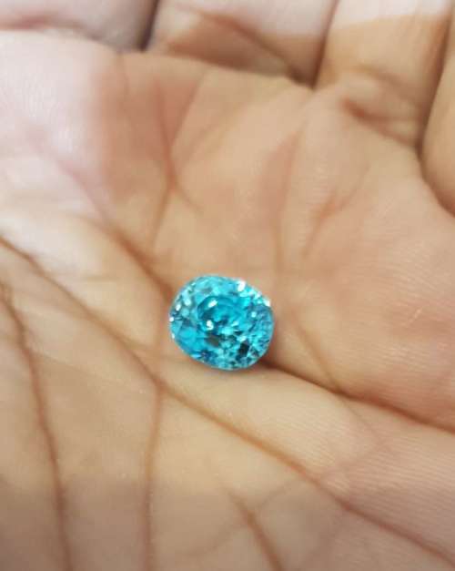 7.56 Ct. Zircon  Oval Facet Sea Blue Glistening Cambodia Natural