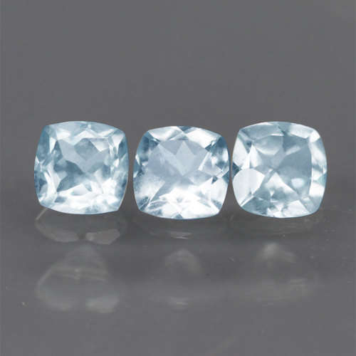 1.43Ct.  Aquamarine Classic Cushion Sky Blue Untreated Natural Brazil**Three Pieces**