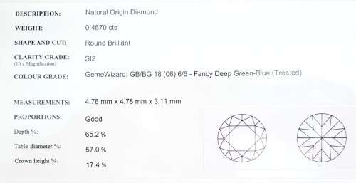 0.4570Cts  **CERTIFIED** EGL ROUND DIAMOND  SPARKLING BLUE NATURAL