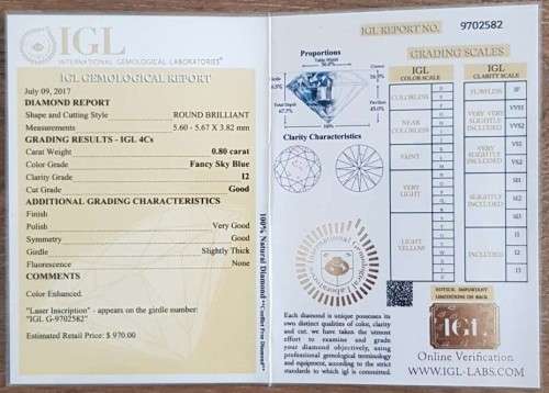 Diamond  0.80Cts  Round *CERTIFIED* Sky Blue Loose Natural Diamond