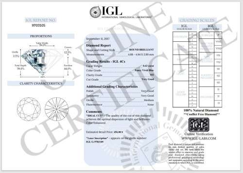 *CERTIFIED* Diamond  0.43Cts  Round Vivid Blue Loose Natural Diamond