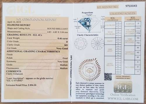 Diamond  0.46Cts  *CERTIFIED* Round  D/SI1 Loose Natural Diamond