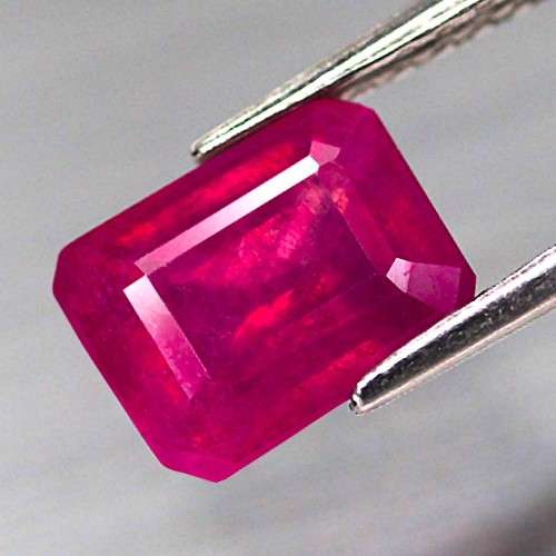 2.91Ct. Ruby Pinkish Red Emerald Cut Mozambique Gem Good Sparking! Natural