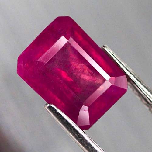 2.91Ct. Ruby Pinkish Red Emerald Cut Mozambique Gem Good Sparking! Natural