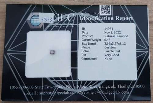 0.43Cts DIAMOND LIGHT PINK CUSHION CUT  **CERTIFIED** SPARKLING  COLOR NATURAL