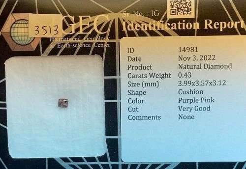 0.43Cts DIAMOND LIGHT PINK CUSHION CUT  **CERTIFIED** SPARKLING  COLOR NATURAL