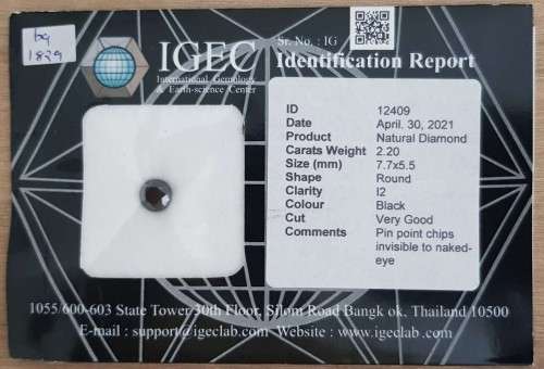 2.20Ct Diamond Jet Black Round **Certified** Loose Natural