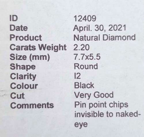 2.20Ct Diamond Jet Black Round **Certified** Loose Natural