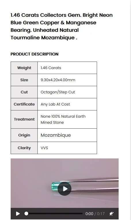 1.46Cts TOURMALINE Neon Blue Green Copper & Manganese Bearing   Mozambique