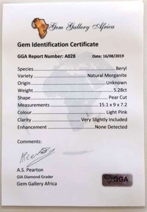 5.28Cts PINK MORGANITE PEAR CUT**CERTIFIED** GEMSTONE! NATURAL