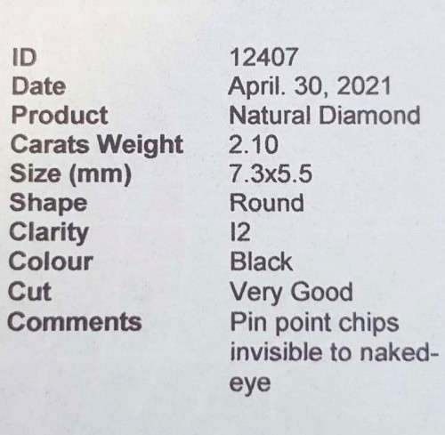 2.10Ct Diamond Jet Black Round **Certified** Loose Natural