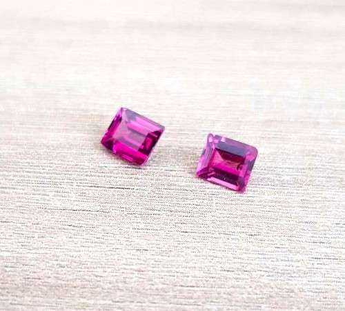 Rhodolite Garnet 1.83Ct. Cherry Pinkish Square Cut **Pair**.Ravishing Color!