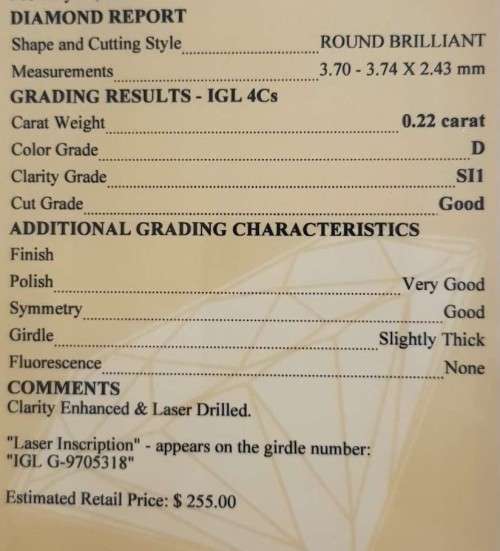 Diamond  0.22Cts  *CERTIFIED* Round  D/SI1 Loose Natural Diamond