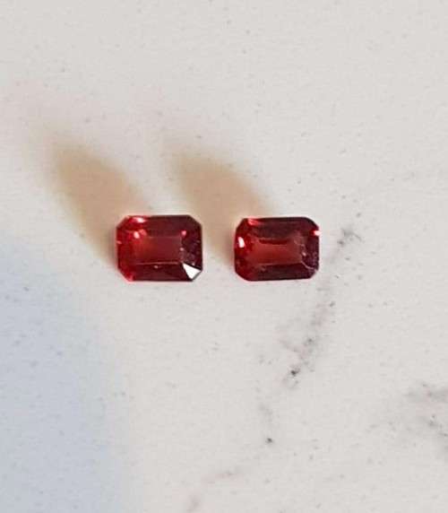 Rhodolite Garnet 1.06Ct. Red **2Pcs Set**Emerald Cut .Ravishing Color!