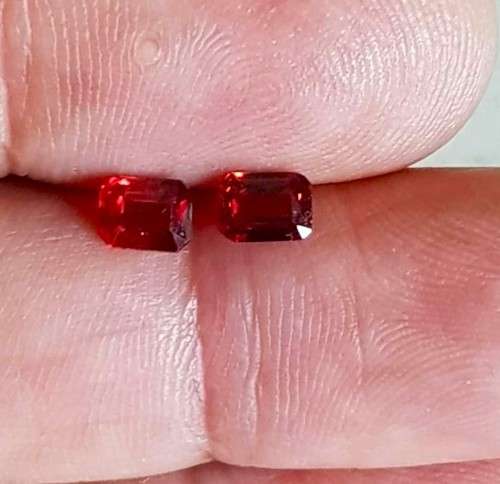 Rhodolite Garnet 1.06Ct. Red **2Pcs Set**Emerald Cut .Ravishing Color!