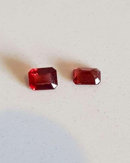 Rhodolite Garnet 1.06Ct. Red **2Pcs Set**Emerald Cut .Ravishing Color!