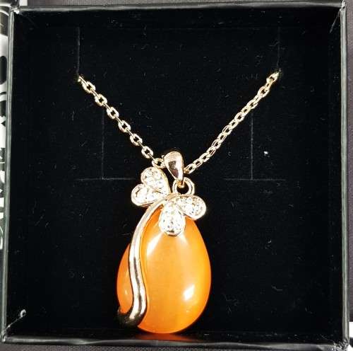 Swarovski Necklace Orange Pear cut Gold Plated  Link Chain