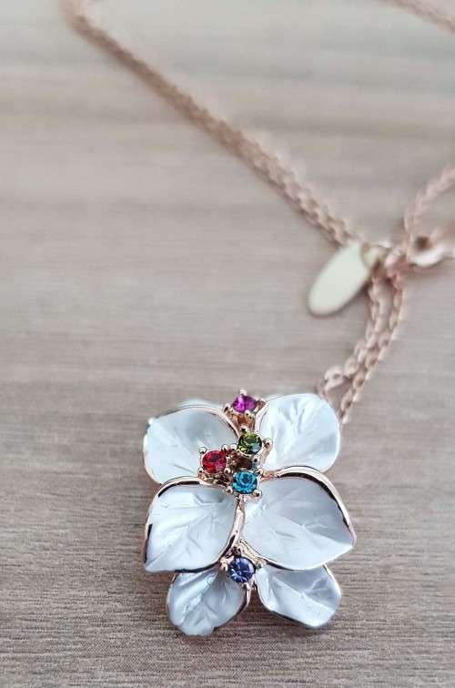 Swarovski Necklace Flower Style Gold Plated  Link Chain