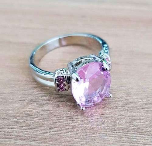 Pink Oval Crystal Engagement Ring in  Silver