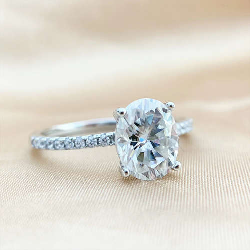 1.00 Carat Moissanite Oval **GRA Certified**  VVSI/D Engagement Ring in Sterling Silver