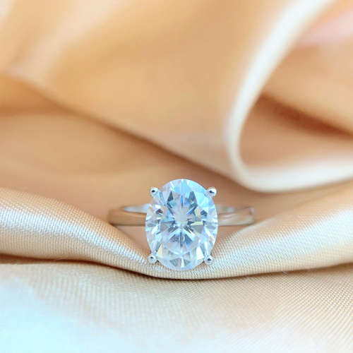 1.00 Carat Moissanite Oval **GRA Certified**  VVSI/D Engagement Ring in Sterling Silver
