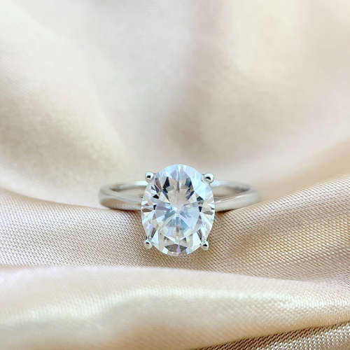 1.00 Carat Moissanite Oval **GRA Certified**  VVSI/D Engagement Ring in Sterling Silver
