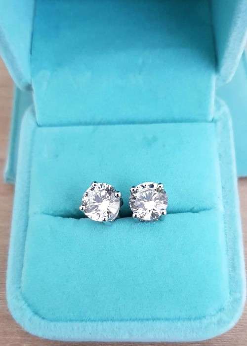 2.00 Carat Earrings Round SONA Diamond **Certified**  VVSI/D Plated in Platinum
