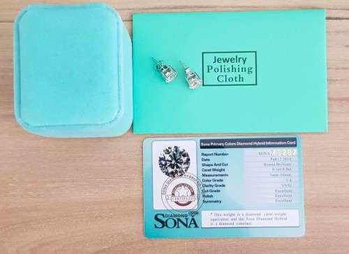 2.00 Carat Earrings Round SONA Diamond **Certified**  VVSI/D Plated in Platinum