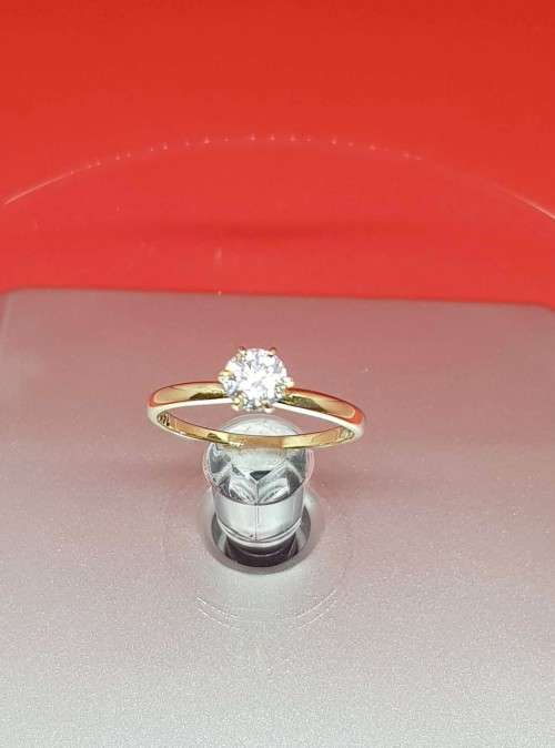 0.50cts Moisannite Solitaire Ring Round Cut 14KT **YELLOW GOLD**