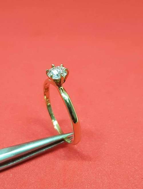 0.50cts Moisannite Solitaire Ring Round Cut 14KT **YELLOW GOLD**