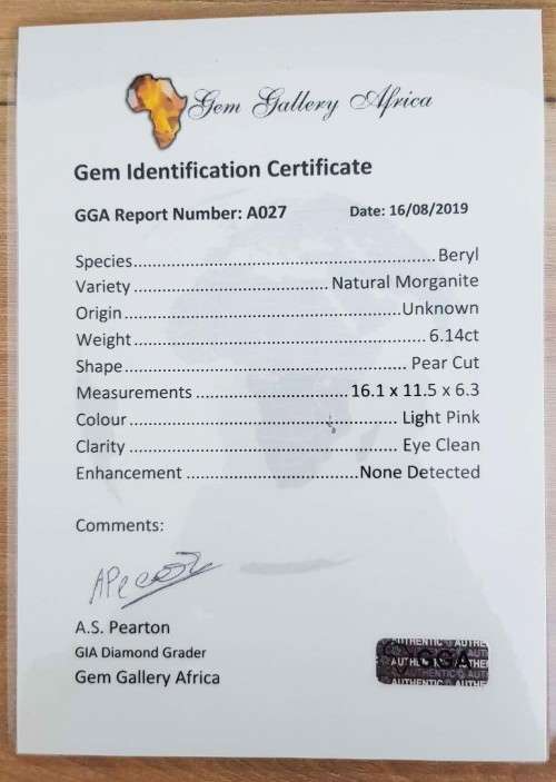 6.14Cts PINK MORGANITE PEAR CUT**CERTIFIED** GEMSTONE! NATURAL