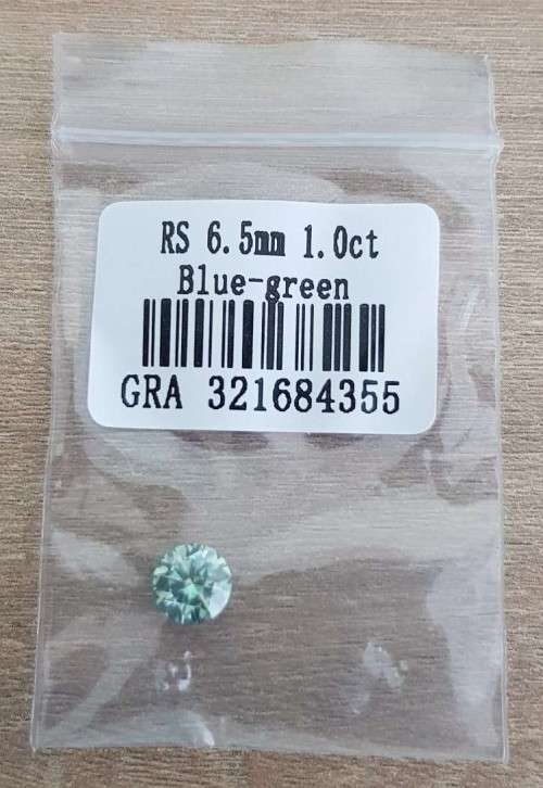 MOISSANITE BLUE /GREEN 1CT  D/VVSI  ROUND **GRA Certified **BRILLIANT CUT