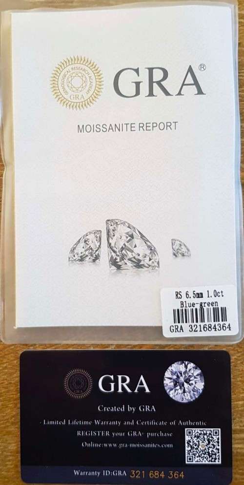 MOISSANITE BLUE /GREEN 1CT  D/VVSI  ROUND **GRA Certified **BRILLIANT CUT
